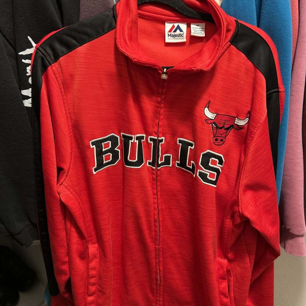 Majestic Chicago Bulls Full Zip Track Jacket Red Black Size: MT NBA Basketball